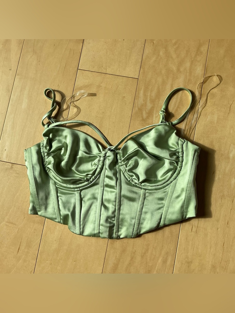 La Hearts Mint Green Smocked Bikini Top